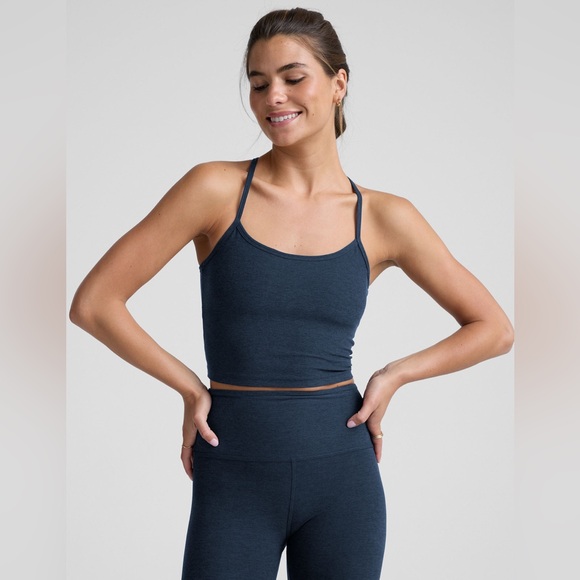 BEYOND YOGA SPACEDYE RACERBACK CROP TANK NAVY XS BNWT ATHLEISURE - Picture 3 of 6
